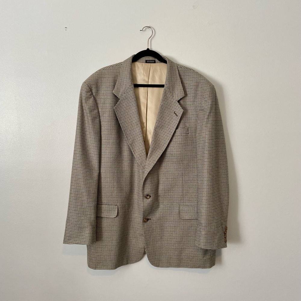 Classic Oscar de la Renta Mini Houndstooth Full Lined Sport Coat Suit Jacket 48L